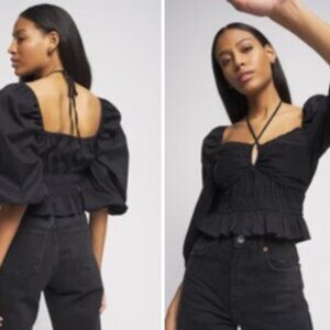 Bailey 44 Shani Peplum Top Black Rouching New $218 Size Small